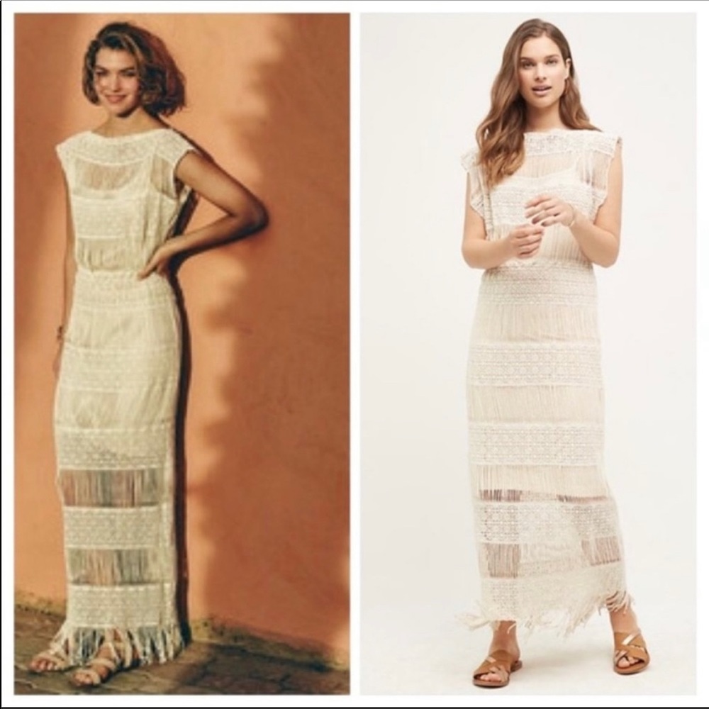Anthropologie fringed crochet dress